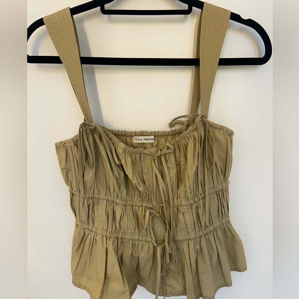 Ulla Johnson Tan Smocked Tie Front Tank Top